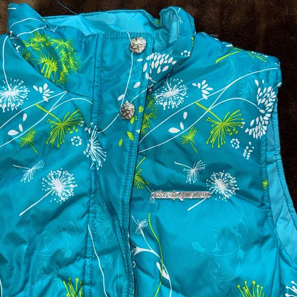 ZeroXposur Girl's L/14 Dandelions on Turquoise Puffy Vest BRAND NEW - Picture 2 of 9